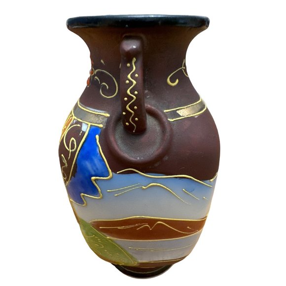 Japanese Satsuma Moriage Vase 5" Hand Painted Gilded Porcelain - Picture 2 of 6